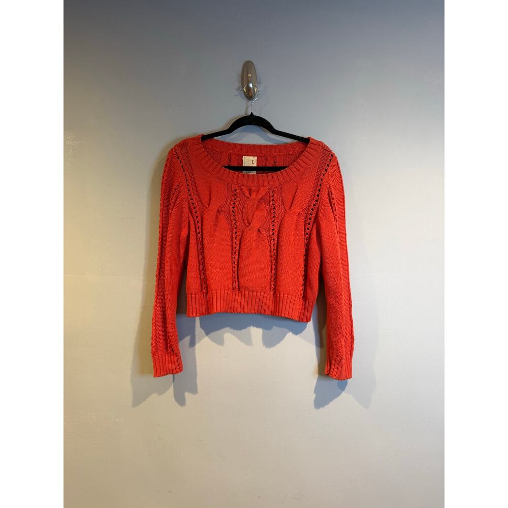 Far Away From Close Orange Cable Knit Cropped Sweater